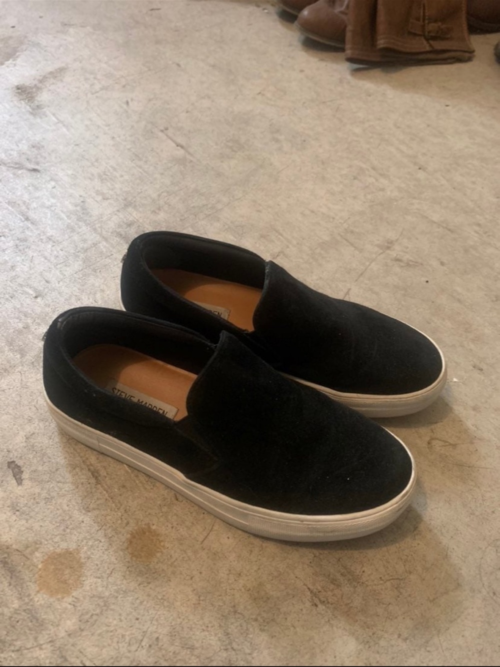 Steve Madden Black Slip-On Suede Sneakers with White Sole